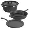 Pre-Seasoned Cast Iron 5-Piece Kitchen Cookware Set, Pots and Pans