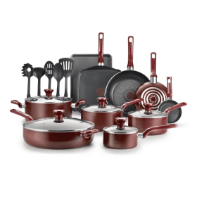 Easy Care Nonstick Cookware, 20 Piece Set, Grey, Dishwasher Safe (Color: Red)