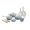 12-Pieces Porcelain Enamel Classic Ceramic Cookware Set, Ombre Teal